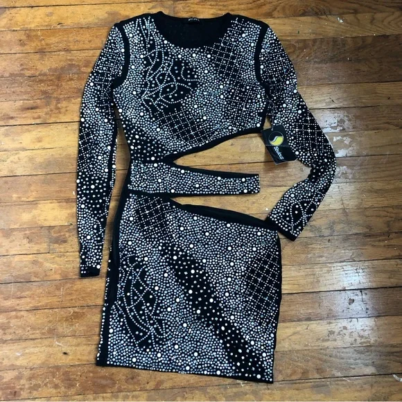banjul black dress BANJUL Rhinestone Black Bodycon Mini Dress – Corral Western Wear